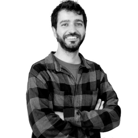 The image shows a black and white portrait of AllGenetics' staff Antón Vizcaíno.