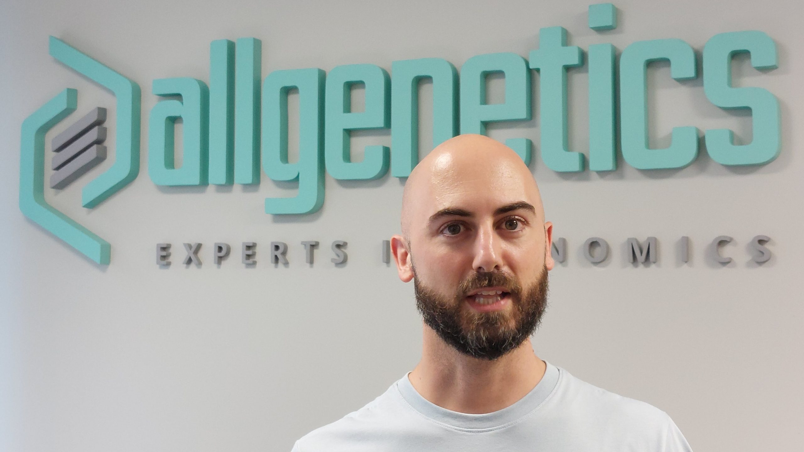 The image shows Dr Joaquín Vierna, general manager, with the AllGenetics' logo behind him.