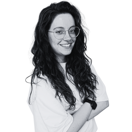 The image shows a black and white portrait of AllGenetics' staff Laura Seoane.