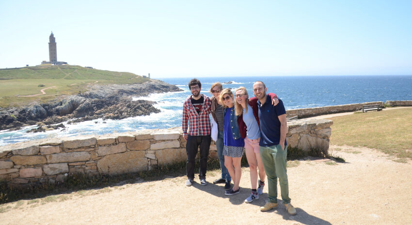The image shows Margo Maex and colleagues during her trip to A Coruña.