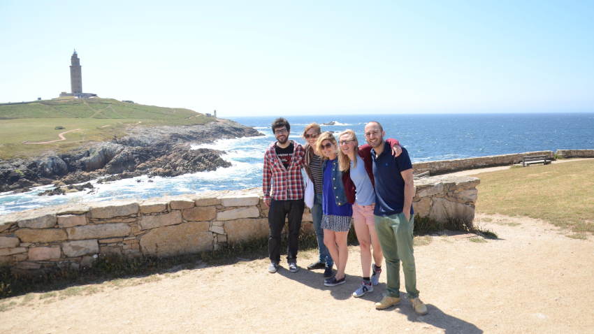 The image shows Margo Maex and colleagues during her trip to A Coruña.