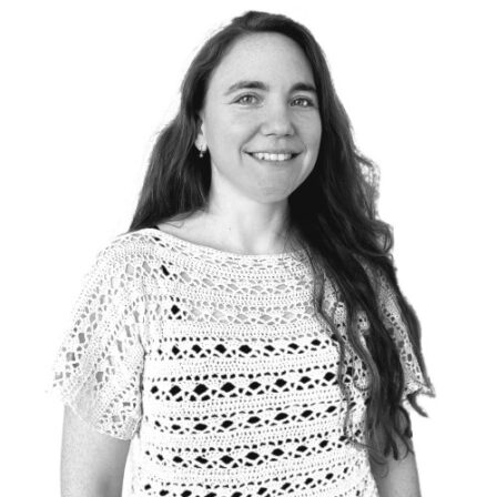 The image shows a black and white portrait of AllGenetics' staff Rosa García-Junco.